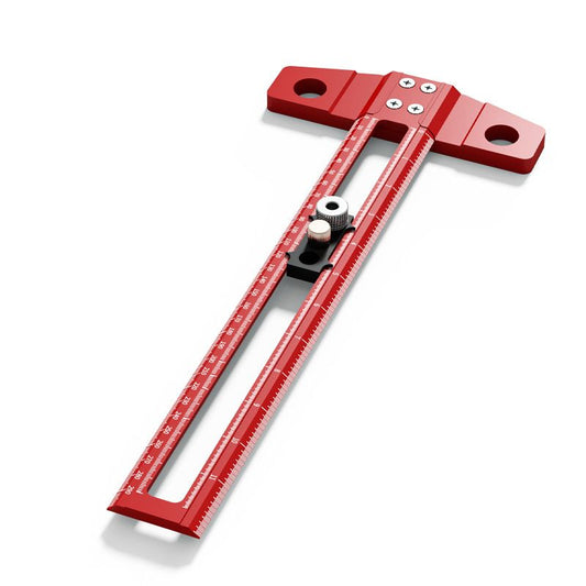 Red Multifunctional T-Square Ruler 0-300mm - Aluminium Alloy with Laser Engraved Scale - Interchangeable V888-ELOSUNG50981