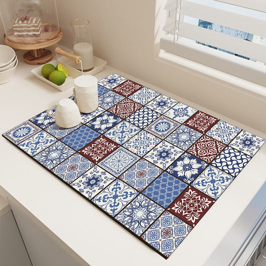 Diatom Mud Kitchen Counter Mat - Quick Dry Absorbent Non-Slip Draining Pad for Sink Benchtop 50cm x 80cm(An V888-ELOSUNG51013