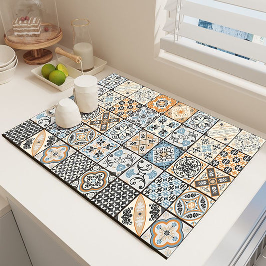Diatom Mud Kitchen Counter Mat - Quick Dry Absorbent Non-Slip Draining Pad for Sink Benchtop 50cm x 80cm(An V888-ELOSUNG51014