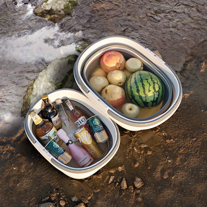 Grey Foldable Collapsible Bucket - 16L Portable Space Saving Basin for Laundry Cleaning Outdoor Use V888-ELOSUNG51023