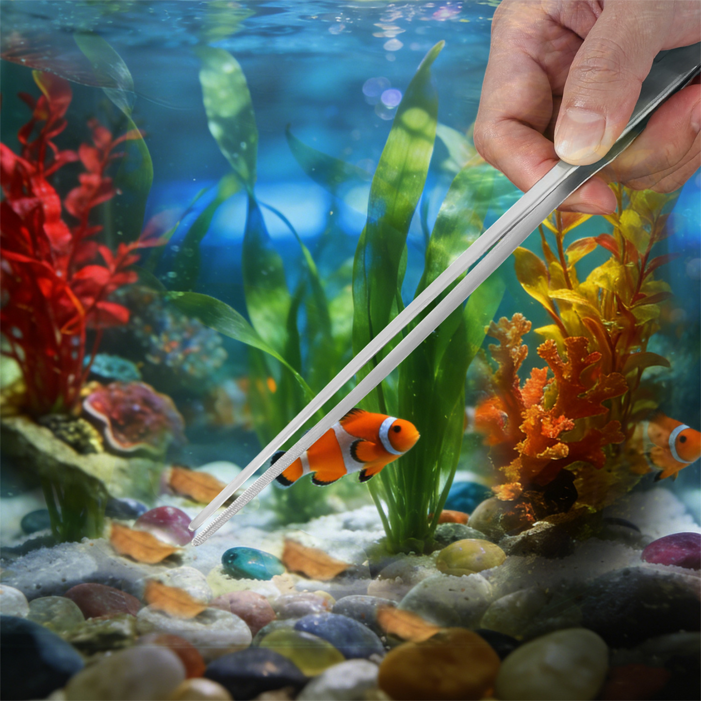 Black Stainless Steel Aquarium Cleaning Tool Kit - 5 Piece Fish Tank Maintenance Set with Tweezers Scissors V888-ELOSUNG51024