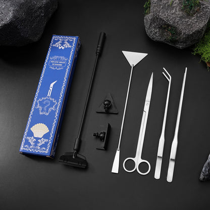 Silver Stainless Steel Aquarium Cleaning Tool Kit - 5 Piece Fish Tank Maintenance Set with Tweezers Scissors V888-ELOSUNG51025