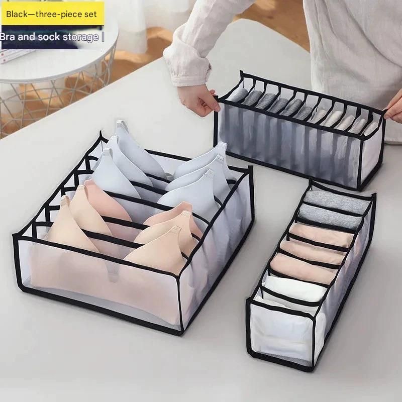 Black Drawer Underwear Organiser Set - 3 Piece Mesh Storage Boxes for Bras Underwear Socks V888-ELOSUNG51031