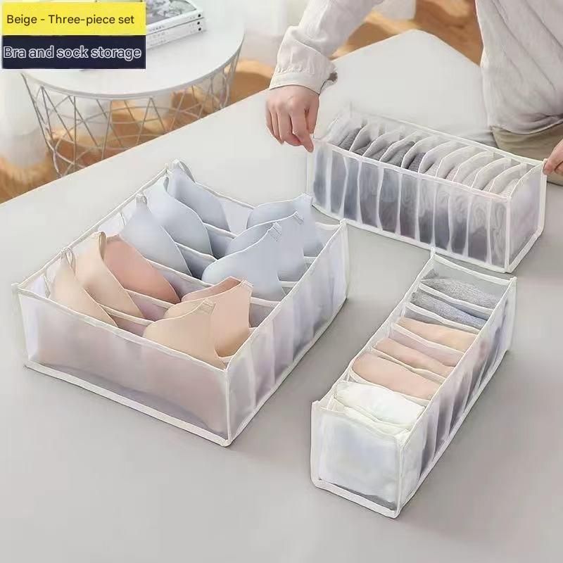 White Drawer Underwear Organiser Set - 3 Piece Mesh Storage Boxes for Bras Underwear Socks V888-ELOSUNG51032