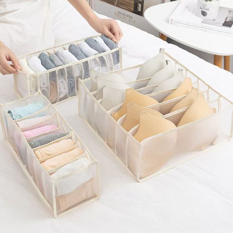 Beige Drawer Underwear Organiser Set - 3 Piece Mesh Storage Boxes for Bras Underwear Socks V888-ELOSUNG51033