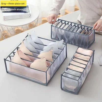 Grey Drawer Underwear Organiser Set - 3 Piece Mesh Storage Boxes for Bras Underwear Socks V888-ELOSUNG51034