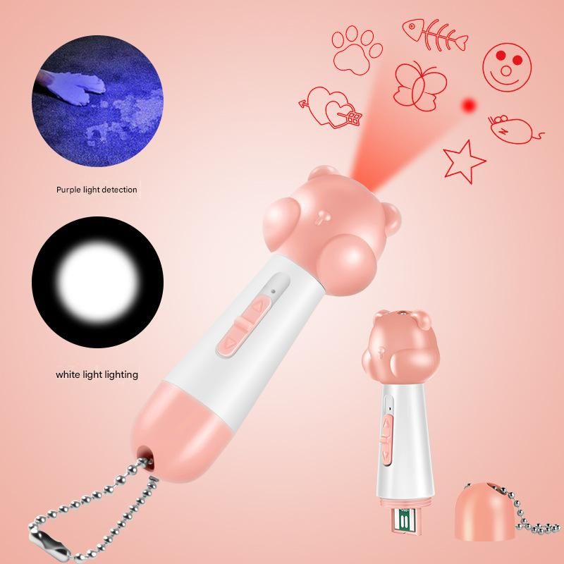 Pink Bear Laser Cat Toy Set - 2 Piece USB Rechargeable Multi Pattern Laser Pointer with UV and White Light V888-ELOSUNG51043
