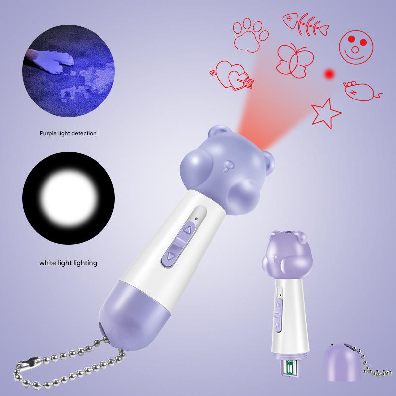 Purple Bear Laser Cat Toy Set - 2 Piece USB Rechargeable Multi Pattern Laser Pointer with UV and White Light V888-ELOSUNG51044