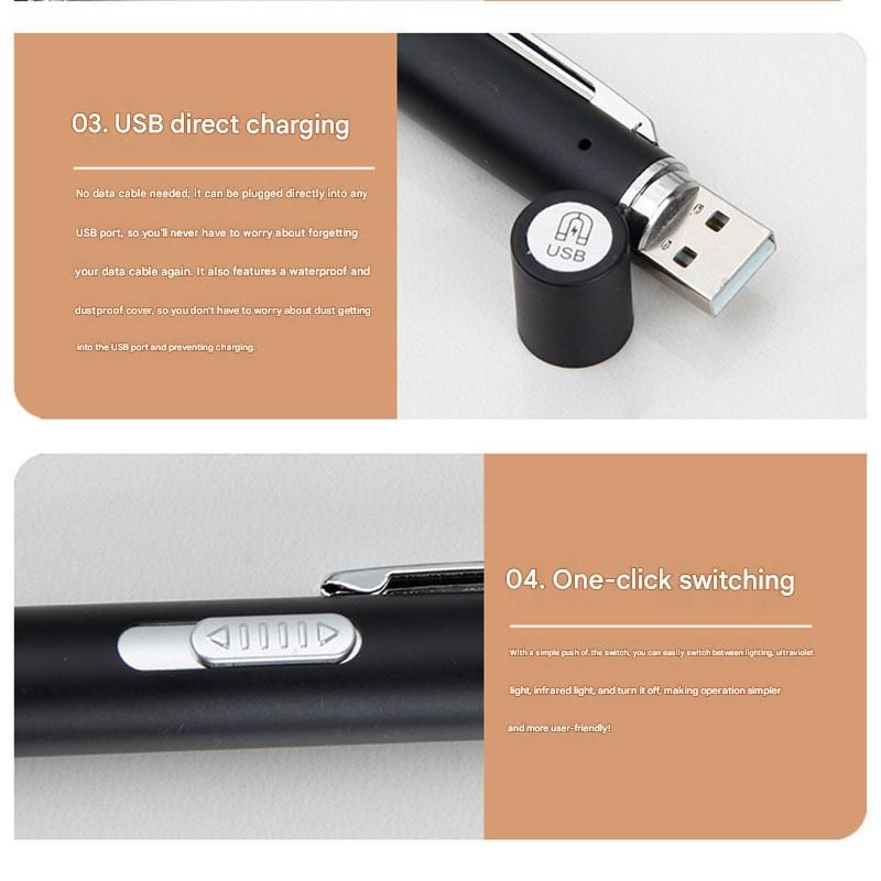Black Metal Laser Cat Toy Pen Set - 2 Piece USB Rechargeable 3-in-1 Laser Pointer with UV Light and LED Torch V888-ELOSUNG51045