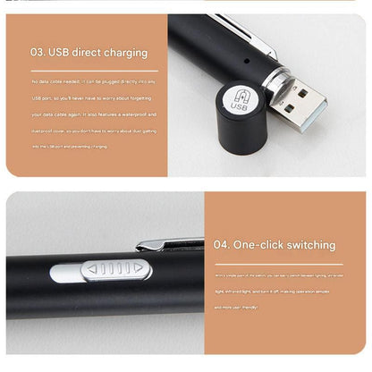 Black Metal Laser Cat Toy Pen Set - 2 Piece USB Rechargeable 3-in-1 Laser Pointer with UV Light and LED Torch V888-ELOSUNG51045