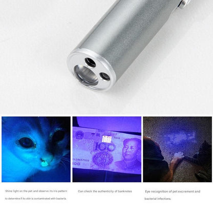 Grey Metal Laser Cat Toy Pen Set - 2 Piece USB Rechargeable 3-in-1 Laser Pointer with UV Light and LED Torch V888-ELOSUNG51046