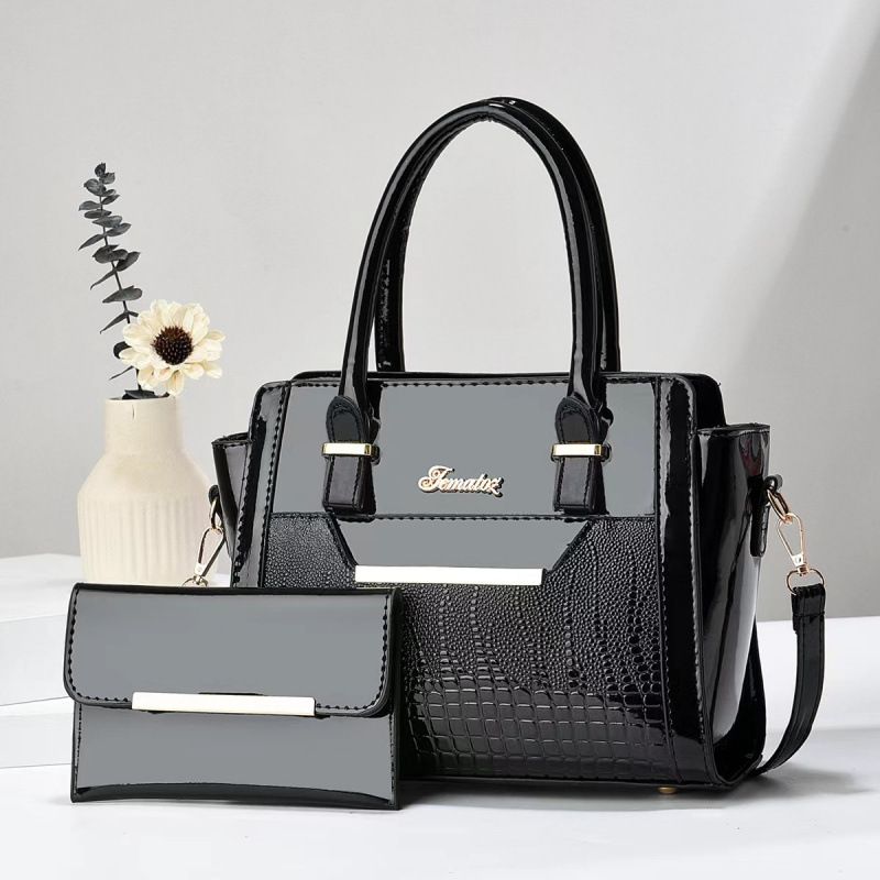 Black Women's Handbag Set - Large Capacity 2 Piece Shoulder Bag with Matching Wallet V888-ELOSUNG51048