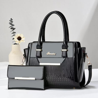 Black Women's Handbag Set - Large Capacity 2 Piece Shoulder Bag with Matching Wallet V888-ELOSUNG51048