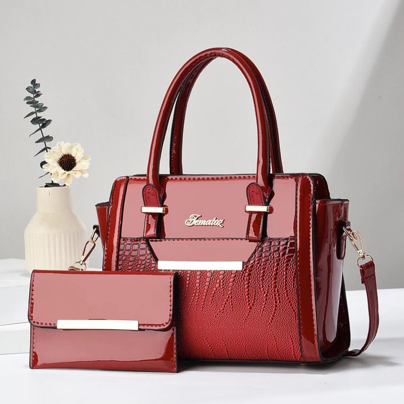 Red Women's Handbag Set - Large Capacity 2 Piece Shoulder Bag with Matching Wallet V888-ELOSUNG51049
