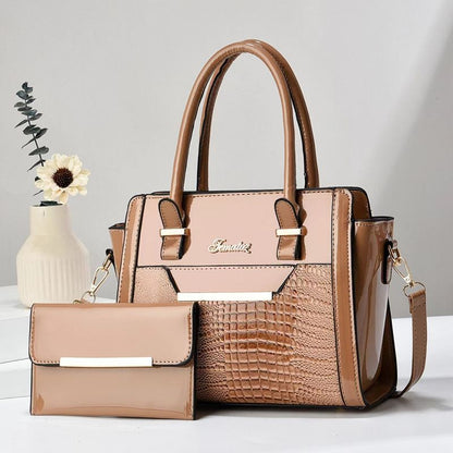 Khaki Women's Handbag Set - Large Capacity 2 Piece Shoulder Bag with Matching Wallet V888-ELOSUNG51051