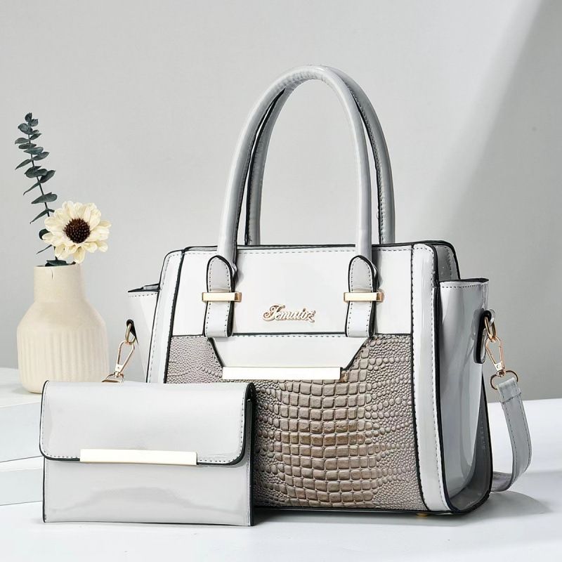Grey Women's Handbag Set - Large Capacity 2 Piece Shoulder Bag with Matching Wallet V888-ELOSUNG51054