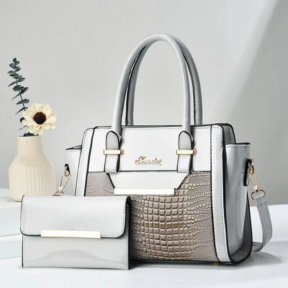 Grey Women's Handbag Set - Large Capacity 2 Piece Shoulder Bag with Matching Wallet V888-ELOSUNG51054