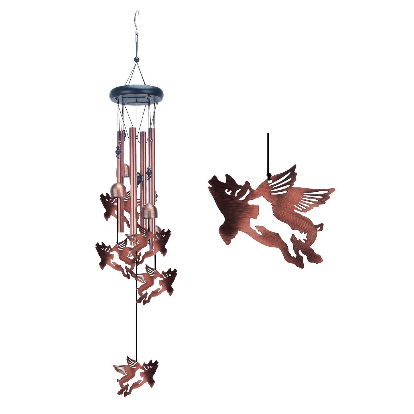 Openwork Flying Pig Metal Wind Chime - Adjustable Garden Decorative Bell with Animal Silhouettes(W4303) V888-ELOSUNG51065