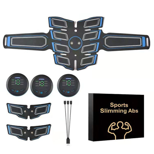 Blue EMS Muscle Stimulator Belt Set - Rechargeable Abdominal Toning Trainer with Multiple Pads and Modes V888-ELOSUNG51067