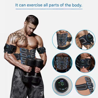 Blue EMS Muscle Stimulator Belt Set - Rechargeable Abdominal Toning Trainer with Multiple Pads and Modes V888-ELOSUNG51067