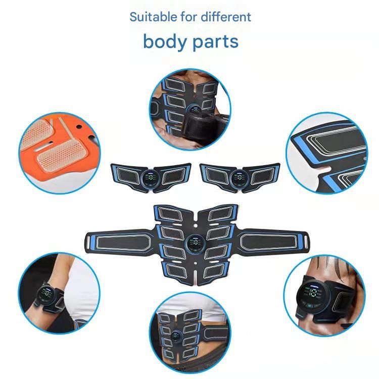 Blue EMS Muscle Stimulator Belt Set - Rechargeable Abdominal Toning Trainer with Multiple Pads and Modes V888-ELOSUNG51067