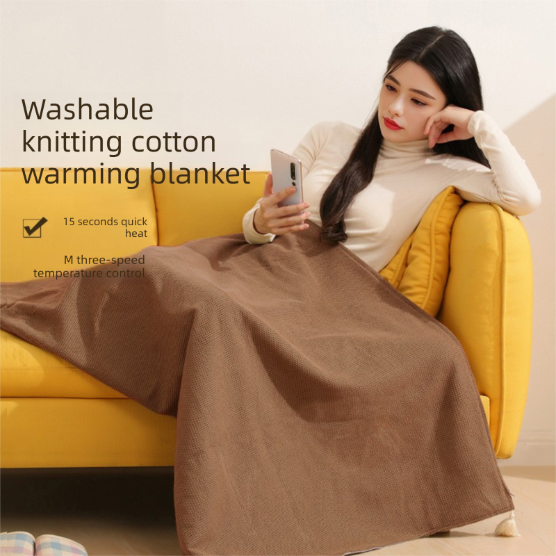 Apricot color USB Heated Blanket Poncho - Rechargeable Electric Warming Shawl with Fast Heating and Multi Use V888-ELOSUNG51069