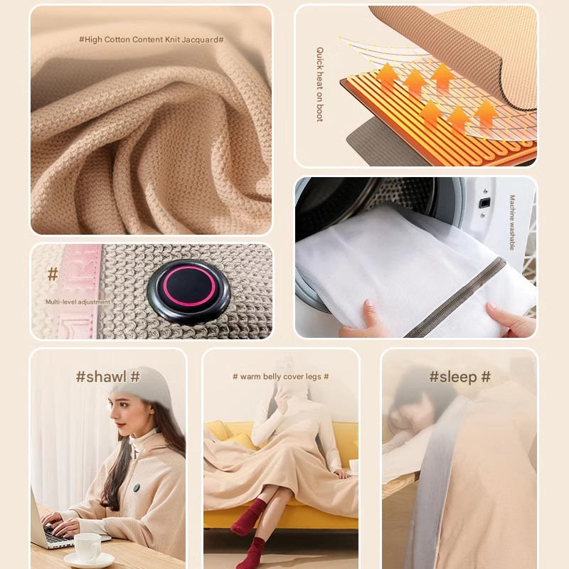 Apricot color USB Heated Blanket Poncho - Rechargeable Electric Warming Shawl with Fast Heating and Multi Use V888-ELOSUNG51069