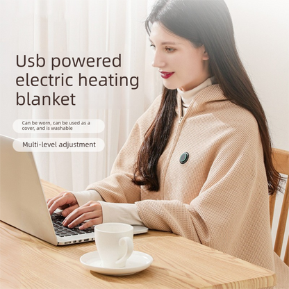 Green USB Heated Blanket Poncho - Rechargeable Electric Warming Shawl with Fast Heating and Multi Use Design V888-ELOSUNG51070