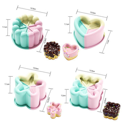 4 Piece Colorful Silicone Baking Mould Set - Heart Star Square Round Shapes Food Grade Cake Mousse Pudding V888-ELOSUNG51072