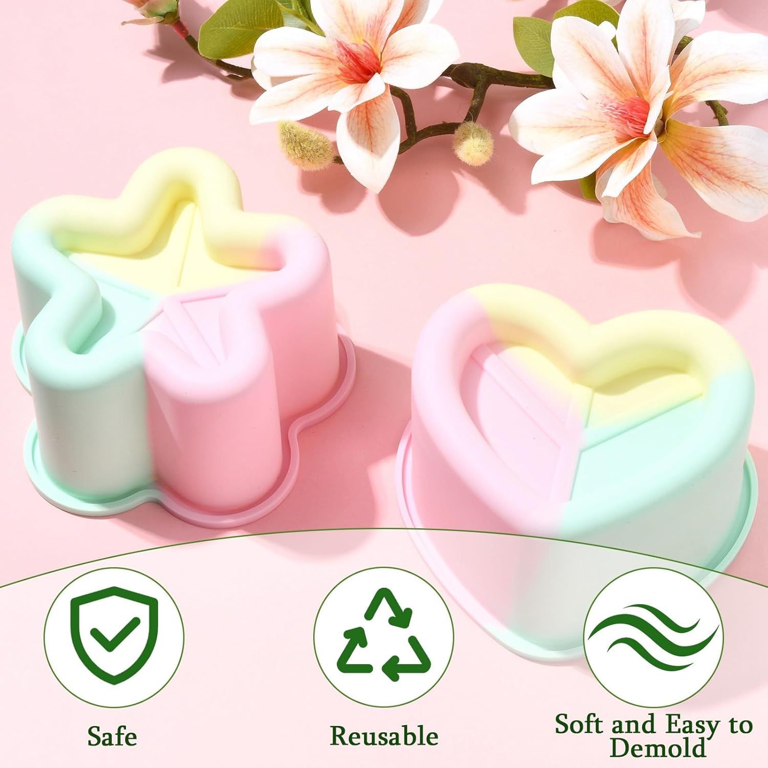 4 Piece Black Silicone Baking Mould Set - Heart Star Square Round Shapes Food Grade Cake Mousse Pudding V888-ELOSUNG51073