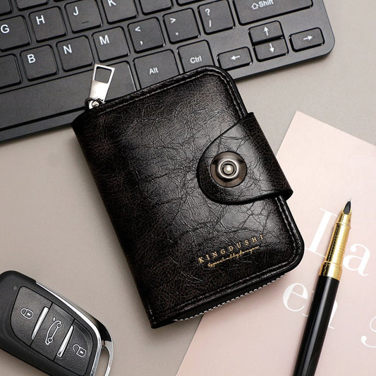 Black Men's Large Capacity Accordion Card Wallet - PU Leather Multi Card Holder with Magnetic Closure and V888-ELOSUNG51078