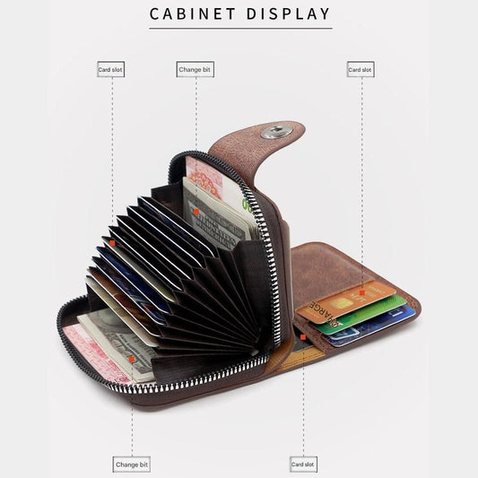 Black Men's Large Capacity Accordion Card Wallet - PU Leather Multi Card Holder with Magnetic Closure and V888-ELOSUNG51078