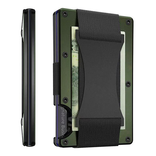 Army green Slim RFID Blocking Aluminum Card Holder - Metal Wallet with Cash Strap Minimalist Card Case V888-ELOSUNG51084