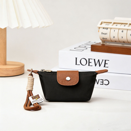Black Mini Nylon Coin Purse with Wrist Strap - Compact Zipper Key Holder Pouch for Cards Lipstick and V888-ELOSUNG51092