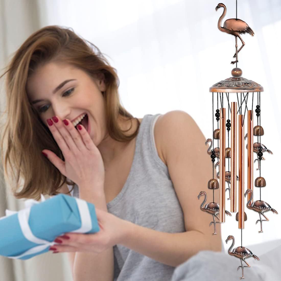 Flamingo Retro Metal Wind Chime - Large Hanging Bell Ornament for Balcony Garden Courtyard Decoration V888-ELOSUNG51146