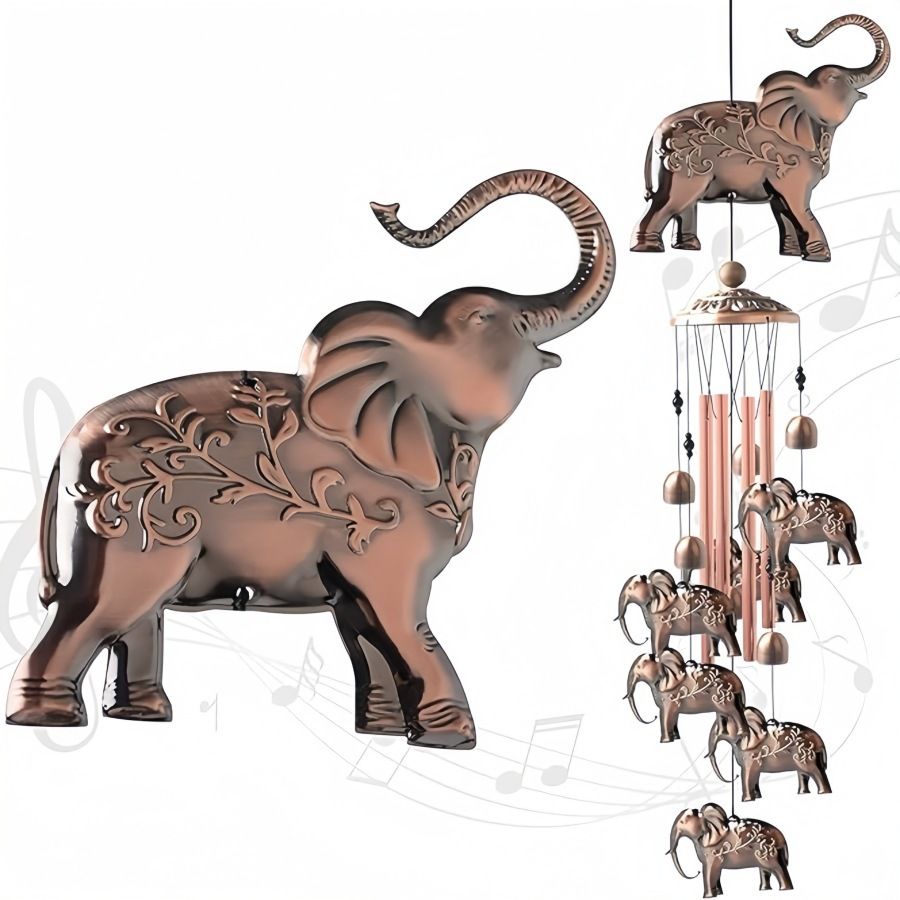 Elephant Retro Metal Wind Chime - Large Hanging Bell Ornament for Balcony Garden Courtyard Decoration V888-ELOSUNG51149