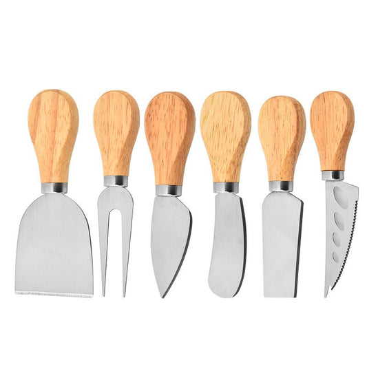 6-Piece Stainless Steel Cheese Knife Set with Wooden Handles - Cheese Knife Fork Butter Spatula for Home V888-ELOSUNG51150