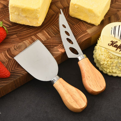 6-Piece Stainless Steel Cheese Knife Set with Wooden Handles - Cheese Knife Fork Butter Spatula for Home V888-ELOSUNG51150