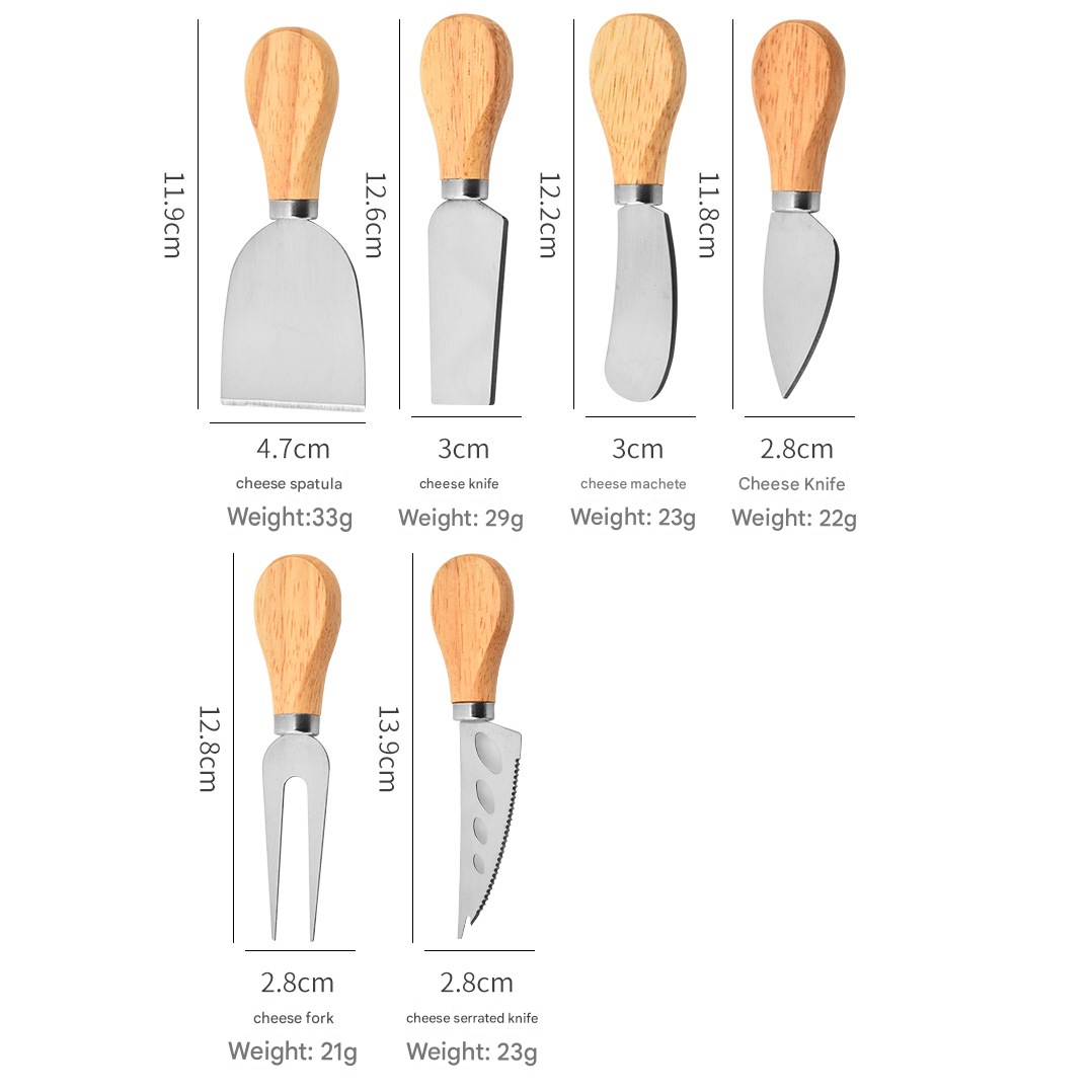 6-Piece Stainless Steel Cheese Knife Set with Wooden Handles - Cheese Knife Fork Butter Spatula for Home V888-ELOSUNG51150