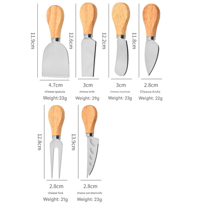 6-Piece Stainless Steel Cheese Knife Set with Wooden Handles - Cheese Knife Fork Butter Spatula for Home V888-ELOSUNG51150