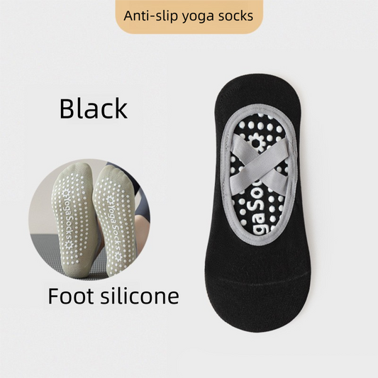 3-Pack Black Anti-Slip Yoga Socks - Grippy Pilates Dance Fitness Socks with Silicone Grip for Women V888-ELOSUNG51159