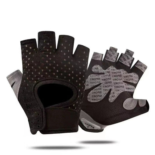 Black Half Finger Fitness Gloves - Anti-Slip Breathable Gym Training Gloves for Weightlifting Cycling(Size:L) V888-ELOSUNG51172