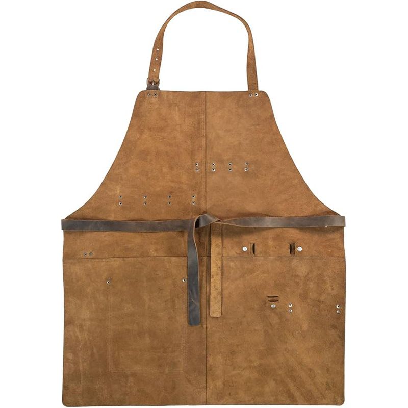 Retro PU Leather Apron - Multi-Pocket Cross-Neck Craftsman Workwear for Woodworking BBQ V888-ELOSUNG51187