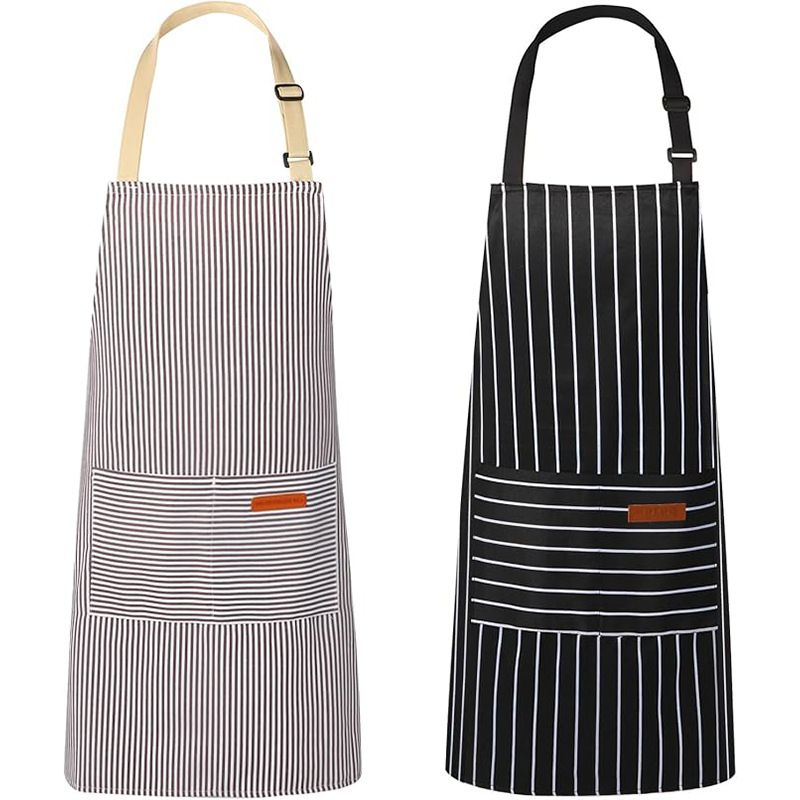2-Pack Striped Adjustable Apron - Cross-Neck Bib Work Apron for Restaurant Catering Gardening(Gray fine V888-ELOSUNG51188