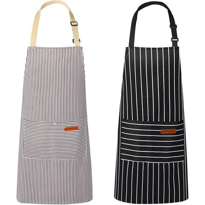 2-Pack Striped Adjustable Apron - Cross-Neck Bib Work Apron for Restaurant Catering Gardening(Gray fine V888-ELOSUNG51188