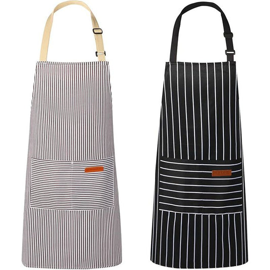 2-Pack Striped Adjustable Apron - Cross-Neck Bib Work Apron for Restaurant Catering Gardening(Gray fine V888-ELOSUNG51188
