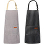 2-Pack Striped Adjustable Apron - Cross-Neck Bib Work Apron for Restaurant Catering Gardening(Gray fine V888-ELOSUNG51188