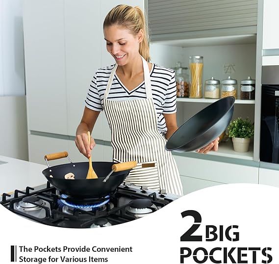 2-Pack Striped Adjustable Apron - Cross-Neck Bib Work Apron for Restaurant Catering Gardening(Gray fine V888-ELOSUNG51188