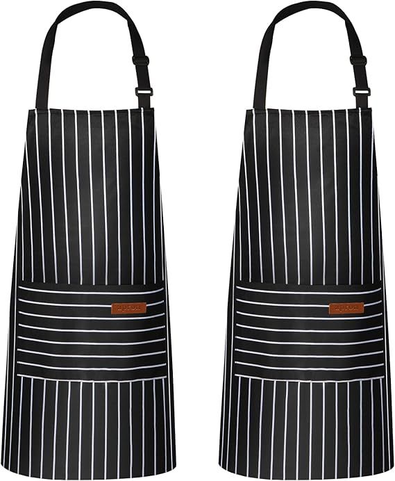 2-Pack Striped Adjustable Apron - Cross-Neck Bib Work Apron for Restaurant Catering Gardening(black thick V888-ELOSUNG51189
