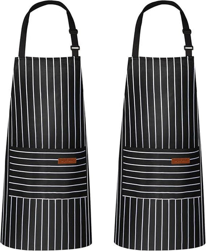 2-Pack Striped Adjustable Apron - Cross-Neck Bib Work Apron for Restaurant Catering Gardening(black thick V888-ELOSUNG51189